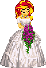 Size: 160x234 | Tagged: safe, artist:smhungary, edit, imported from derpibooru, sunset shimmer, human, equestria girls, background removed, bouquet, bouquet of flowers, bride, clothes, costume, dress, female, flower, human sunset, jewelry, marriage, necklace, pixel art, solo, sprite, sunset, wedding, wedding dress