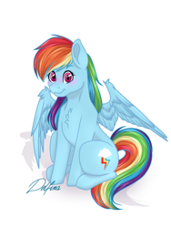Size: 768x1024 | Tagged: safe, artist:delfinaluther, imported from derpibooru, rainbow dash, pegasus, pony, chest fluff, cute, female, mare, simple background, solo, white background