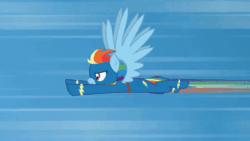 Size: 800x450 | Tagged: safe, artist:agrol, imported from derpibooru, rainbow dash, pegasus, pony, amulet, animated, artificial wings, augmented, choose your wings, clothes, flying, gif, hoop, jewelry, magic, magic wings, mistakes were made, rainbow trail, solo, speed lines, stuck, uniform, wings, wonderbolts uniform