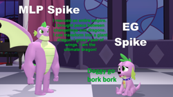 Size: 1920x1080 | Tagged: safe, artist:red4567, imported from derpibooru, spike, spike the regular dog, dog, dragon, equestria girls, 3d, comparison, doggy dragondox, gigachad spike, meme, older, older spike, self paradox, self ponidox, source filmmaker, swole doge vs cheems, truth, winged spike, wings