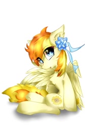 Size: 854x1280 | Tagged: safe, artist:remainatto, imported from derpibooru, oc, oc only, oc:向阳花, pegasus, pony, accessories, accessory, female, flower, looking at you, mare, simple background, solo, white background