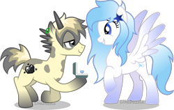 Size: 3000x1893 | Tagged: safe, artist:limedazzle, imported from derpibooru, oc, oc only, oc:black diamond, oc:windy weather, pegasus, pony, unicorn, jewelry, marriage proposal, ring, simple background, transparent background