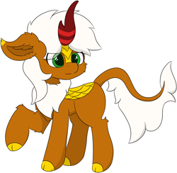 Size: 5089x4963 | Tagged: safe, artist:skylarpalette, imported from derpibooru, oc, oc only, oc:verdant pyre, kirin, pony, cheek fluff, chest fluff, ear fluff, fluffy, green eyes, horn, kirin oc, looking back, scales, serious, serious face, simple background, simple shading, solo, standing, transparent background