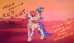 Size: 4110x2412 | Tagged: safe, artist:halley-valentine, artist:hobbes-maxwell, imported from derpibooru, oc, oc only, pony, robot, robot pony, unicorn, mars, mars rover, perseverance, ponified, solo, text