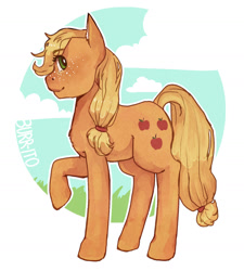 Size: 1280x1424 | Tagged: safe, artist:burr-ito, imported from derpibooru, applejack, earth pony, pony, hatless, missing accessory, solo