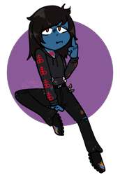 Size: 2000x2900 | Tagged: safe, artist:glittiewings, imported from derpibooru, equestria girls, :i, boots, bring me the horizon, clothes, commission, equestria girls-ified, hoodie, jeans, lip piercing, middle finger, oliver sykes, paint bottle, paint stains, paintbrush, pants, piercing, ripped jeans, ripped pants, seatbelt belt, shirt, shoes, simple background, solo, tattoo, torn clothes, transparent background, undershirt, vulgar, ych result