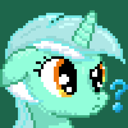 Size: 400x400 | Tagged: dead source, safe, artist:lightspeeed, imported from derpibooru, part of a set, lyra heartstrings, pony, unicorn, bust, floppy ears, green background, pixel art, portrait, question mark, raised eyebrow, simple background, solo
