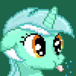 Size: 400x400 | Tagged: dead source, safe, artist:lightspeeed, imported from derpibooru, part of a set, lyra heartstrings, pony, unicorn, bust, floppy ears, green background, pixel art, portrait, raspberry, simple background, solo, tongue out