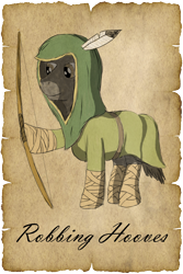 Size: 1000x1500 | Tagged: safe, alternate version, artist:malte279, imported from derpibooru, oc, oc:robbing hooves, tails of equestria, bow (weapon), lore, parchment, pen and paper rpg, robin hood