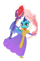 Size: 602x910 | Tagged: safe, artist:queencold, imported from derpibooru, princess ember, dragon, armor, bloodstone scepter, clothes, commission, dragoness, dress, female, magic, simple background, solo, transparent background