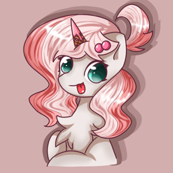 Size: 1080x1080 | Tagged: safe, artist:starflashing twinkle, imported from derpibooru, oc, oc only, pony, unicorn, :p, bust, chest fluff, cute, ice cream cone, simple background, solo, tongue out