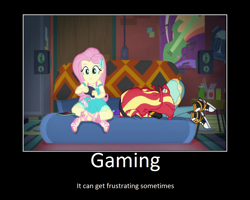 Size: 1074x860 | Tagged: safe, artist:thejboy88, edit, edited screencap, editor:applejackfan204, imported from derpibooru, screencap, fluttershy, sunset shimmer, equestria girls, equestria girls series, game stream, spoiler:eqg series (season 2), clothes, converse, motivational poster, shoes