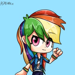 Size: 1024x1024 | Tagged: safe, artist:aaasalsab, imported from derpibooru, rainbow dash, human, equestria girls, chibi, female, fist, human coloration, humanized, looking at you, solo