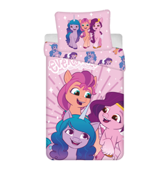 Size: 1300x1359 | Tagged: safe, imported from derpibooru, izzy moonbow, pipp petals, sunny starscout, earth pony, pegasus, pony, unicorn, spoiler:g5, adventure in the comments, bedding, bedsheets, blanket, female, first official g5 image on derpibooru, g5, it begins, looking at you, mare, merchandise, official, one eye closed, one of the first, open mouth, pillow, pipp, pony history, red eyes, red-eyed pipp, simple background, smiling, stars, trio, trio female, unshorn fetlocks, white background, wink, winking at you, wrong eye color