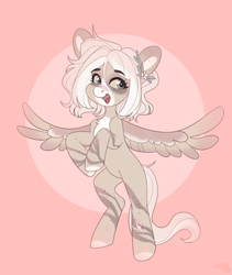 Size: 2728x3232 | Tagged: safe, artist:sugarstar, imported from derpibooru, oc, oc only, pegasus, pony, chest fluff, happy, high res, markings, on hind legs, open mouth, scar, simple background, solo, spread wings, wings