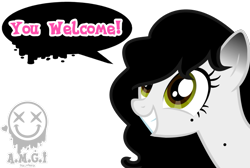 Size: 835x561 | Tagged: safe, artist:amgiwolf, imported from derpibooru, oc, oc only, oc:amgi, earth pony, pony, bust, earth pony oc, eyelashes, female, grammar error, grin, mare, simple background, smiling, solo, talking, transparent background