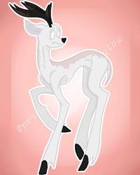 Size: 635x794 | Tagged: dead source, safe, alternate version, artist:princess_skyresh_glow, imported from derpibooru, deer, pony, abstract background, antlers, colored hooves, frown, looking back, male, ponified, raised hoof, scared, scp, solo, stallion, white eyes