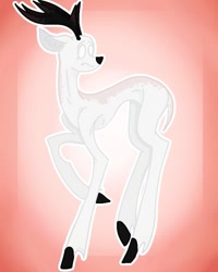 Size: 635x794 | Tagged: dead source, safe, alternate version, artist:princess_skyresh_glow, imported from derpibooru, deer, pony, abstract background, antlers, colored hooves, frown, looking back, male, ponified, raised hoof, scared, scp, scp-096, solo, stallion, white eyes