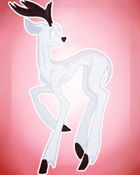 Size: 635x794 | Tagged: dead source, safe, alternate version, artist:princess_skyresh_glow, imported from derpibooru, deer, pony, abstract background, antlers, colored hooves, frown, looking back, male, ponified, raised hoof, scared, scp, scp-096, solo, stallion, white eyes