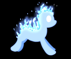 Size: 1200x1000 | Tagged: safe, artist:machacapigeon, imported from ponybooru, oc, original species, pony, /mlp/, black background, blue fire, fire, glow, no mouth, simple background, solo, wisp