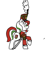 Size: 1172x1920 | Tagged: safe, artist:compound lift, imported from ponybooru, oc, oc only, earth pony, pony, clothes, female, hat, hungary, mare, nation ponies, ponified, raised hoof, raised leg, simple background, solo, sword, uniform, weapon, white background