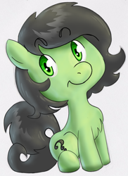 Size: 844x1160 | Tagged: safe, artist:compound lift, artist:lockhe4rt, edit, imported from ponybooru, oc, oc only, oc:filly anon, earth pony, pony, chest fluff, colored, female, filly, looking at you, simple background, sitting, solo, white background