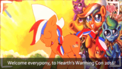 Size: 520x293 | Tagged: safe, imported from derpibooru, oc, oc:ember, oc:ember (hwcon), oc:glace (hwcon), animated, gif, hearth's warming con, hearth's warming con 2016, netherlands, raised hoof
