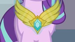 Size: 1280x720 | Tagged: safe, artist:agrol, imported from derpibooru, starlight glimmer, pony, unicorn, amulet, amulet of wings, choose your wings, close-up, jewelry, magic, solo