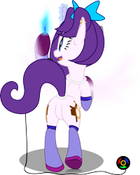 Size: 2977x3729 | Tagged: safe, artist:kyoshyu, imported from derpibooru, oc, oc only, oc:miss tress, pony, unicorn, butt, clothes, female, high res, jewelry, magic, mare, necklace, pearl necklace, plot, simple background, socks, solo, transparent background