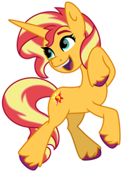 Size: 1024x1429 | Tagged: safe, artist:emeraldblast63, imported from derpibooru, sunset shimmer, pony, unicorn, spoiler:g5, backwards cutie mark, bushy brows, colored hooves, female, g4, g4 to g5, g5, looking back, mare, simple background, transparent background, unshorn fetlocks