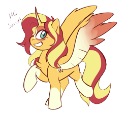 Size: 1797x1614 | Tagged: safe, artist:maikatystar, imported from derpibooru, sunset shimmer, alicorn, pony, alicornified, chest fluff, coat markings, colored wings, colored wingtips, female, high res, mare, race swap, raised leg, shimmercorn, simple background, socks (coat marking), socks (coat markings), solo, transparent background, wings