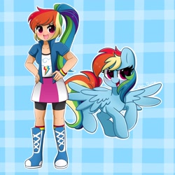 Size: 4096x4093 | Tagged: safe, artist:kittyrosie, imported from derpibooru, rainbow dash, pegasus, pony, equestria girls, alternate hairstyle, blushing, cute, dashabetes, female, heart eyes, human coloration, human ponidox, open mouth, self paradox, self ponidox, wingding eyes