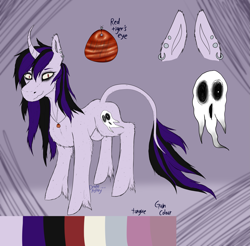 Size: 3035x2985 | Tagged: safe, artist:drakeastley, imported from derpibooru, oc, oc:lurid shadow, classical unicorn, ghost, undead, unicorn, cloven hooves, jewelry, leonine tail, pendant, piercing, reference sheet, unshorn fetlocks