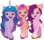 Size: 300x272 | Tagged: safe, imported from derpibooru, izzy moonbow, pipp petals, sunny starscout, earth pony, pegasus, pony, unicorn, spoiler:g5, female, g5, izzy, looking at you, mare, open mouth, pipp, red eyes, red-eyed pipp, simple background, smiling, sunny, transparent background, wrong eye color