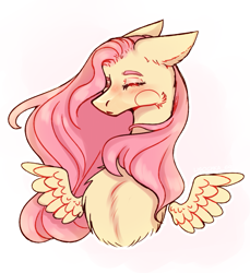 Size: 977x1067 | Tagged: safe, artist:lisochka69, imported from derpibooru, fluttershy, pegasus, pony, blushing, eyelashes, eyes closed, female, pink hair, solo