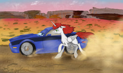 Size: 1280x768 | Tagged: safe, artist:vinelly-de-sun, imported from derpibooru, oc, alicorn, pony, alicorn oc, car, cars (pixar), female, horn, mare, outdoors, running, wings