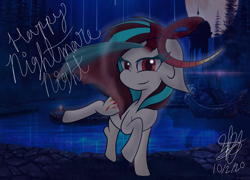 Size: 2048x1474 | Tagged: safe, artist:aquabright0219, imported from derpibooru, oc, oc only, earth pony, pony, clothes, earth pony oc, outdoors, raised hoof, signature, smiling