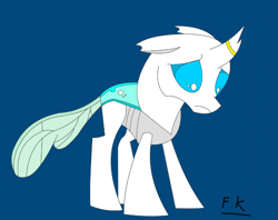 Size: 1070x849 | Tagged: safe, artist:fsnyion, imported from derpibooru, oc, oc only, oc:nyion, changedling, changeling, sad, solo, white changeling