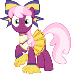Size: 2879x3000 | Tagged: safe, artist:disty dusk, imported from derpibooru, cheerilee, earth pony, pony, the cart before the ponies, bow, cheerileeder, cheerleader, cheerleader outfit, clothes, female, hair bow, looking at you, mare, pom pom, simple background, solo, transparent background, vector