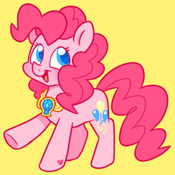 Size: 700x700 | Tagged: safe, artist:raystarkitty, imported from derpibooru, pinkie pie, earth pony, pony, colored pupils, cute, diapinkes, element of laughter, female, heart eyes, mare, open mouth, simple background, smiling, solo, wingding eyes, yellow background