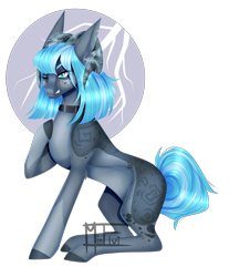 Size: 2706x3271 | Tagged: safe, artist:minelvi, imported from derpibooru, oc, oc only, earth pony, pony, choker, colored hooves, earth pony oc, eyelashes, hoof on chest, horns, one eye closed, signature, simple background, solo, transparent background, wink