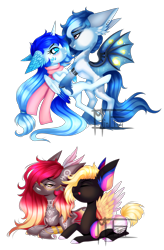 Size: 2760x4220 | Tagged: safe, artist:minelvi, imported from derpibooru, oc, oc only, alicorn, bat pony, pony, alicorn oc, bat pony oc, bat wings, clothes, ear fluff, eyelashes, eyes closed, horn, lying down, prone, scarf, signature, simple background, transparent background, wings