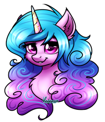 Size: 1820x2115 | Tagged: safe, artist:kruszyna25, artist:kruszynka25, imported from derpibooru, izzy moonbow, pony, unicorn, spoiler:g5, bust, cheek fluff, chest fluff, ear fluff, female, g5, izzy, looking at you, mare, portrait, signature, simple background, smiling, solo, transparent background