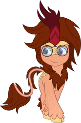 Size: 1290x1947 | Tagged: safe, artist:ragedox, imported from derpibooru, oc, oc only, oc:blazing smart, kirin, pony, spoiler:g5, brown mane, doom, doom equestria, female, g5, glasses, horn, kirin oc, nerd, pink eyes, scales, show accurate g5, simple background, solo, transparent background, vector