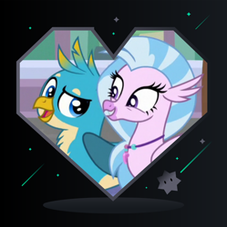 Size: 1280x1284 | Tagged: safe, artist:3d4d, imported from derpibooru, gallus, silverstream, griffon, hippogriff, female, gallstream, interspecies, male, shipping, straight, valentine's day card