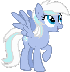 Size: 526x543 | Tagged: safe, artist:bronybase, artist:pegasski, imported from derpibooru, oc, oc only, oc:silver syclone, pegasus, pony, base used, eyelashes, looking up, open mouth, pegasus oc, raised hoof, simple background, smiling, solo, transparent background, wings