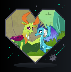 Size: 1280x1284 | Tagged: safe, artist:3d4d, edit, edited screencap, imported from derpibooru, screencap, princess ember, thorax, changedling, changeling, dragon, triple threat, changeling x dragon, dragoness, embrax, female, king thorax, male, shipping, straight, valentine's day card