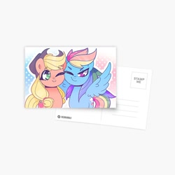 Size: 1000x1000 | Tagged: artist needed, source needed, safe, imported from derpibooru, applejack, rainbow dash, earth pony, pegasus, pony, appledash, female, lesbian, postcard, shipping