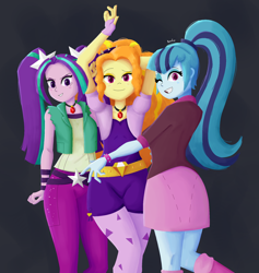 Size: 1800x1900 | Tagged: safe, artist:biocrine, imported from derpibooru, adagio dazzle, aria blaze, sonata dusk, equestria girls, rainbow rocks, female, gem, gray background, hand gesture, simple background, siren gem, the dazzlings, trio, trio female