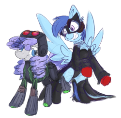 Size: 2225x2160 | Tagged: safe, artist:lbrcloud, artist:littleblackraencloud, imported from derpibooru, oc, oc:cinnabyte, pegasus, pony, adorkable, cinnabetes, clothes, costume, cute, dork, duo, eye clipping through hair, female, futaba sakura, kasumi yoshizawa, mare, oracle (persona), persona 5, phantom thief, phantom thieves, smiling, violet (persona)